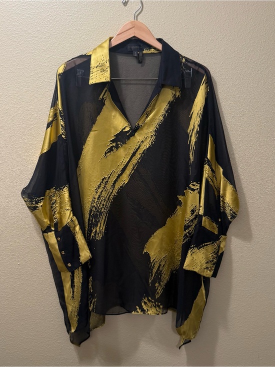 Donna Karan Tops - Women’s XL Donna Karan New York Black & Gold Sheer Asymmetric Tunic Blouse